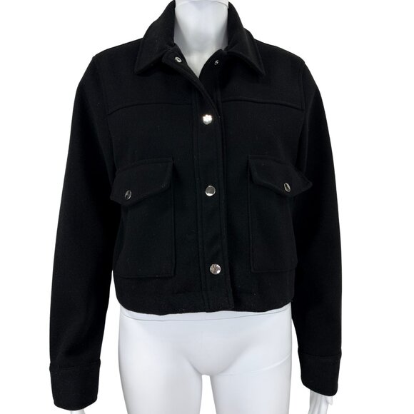 ZARA | Black Cropped Wool-Blend Utility Jacket | Silver Hardware | Size S - Picture 2 of 9